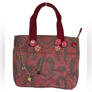 Disney Mickey Mouse Crossbody Hearts Charms Black Red Buttons Zip Up Purse